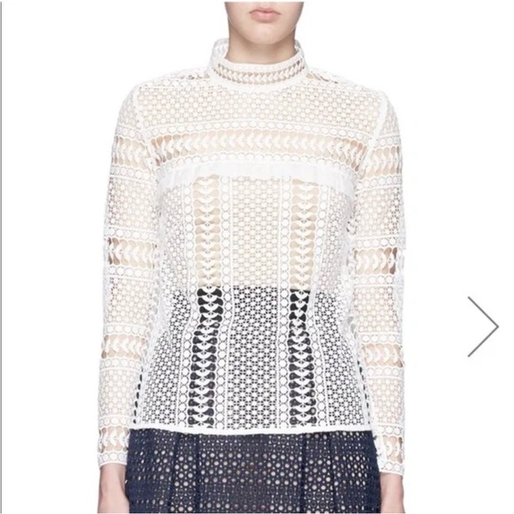 Self-Portrait Tops - Self Portrait Crochet Lace Panel Long Sleeve Blouse